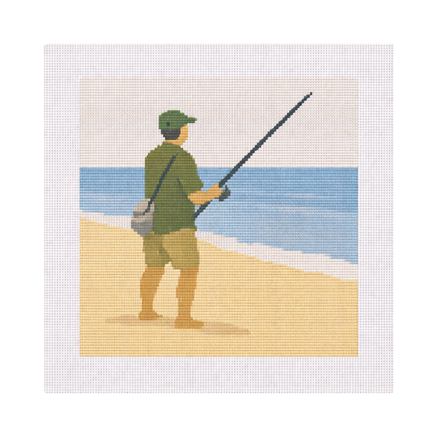 Man Fishing on Beach — 12" x 12" Canvas