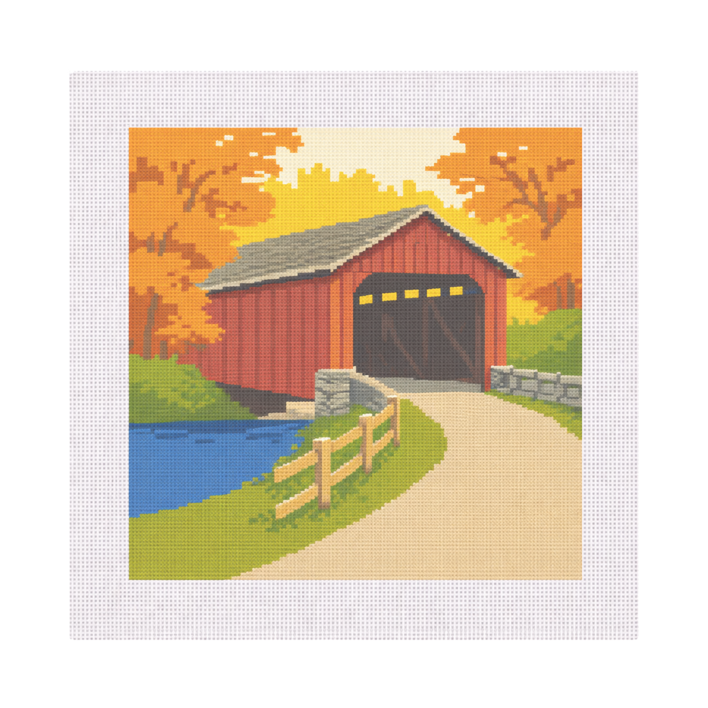 Red Bridge in Autumn — 12" x 12" Canvas