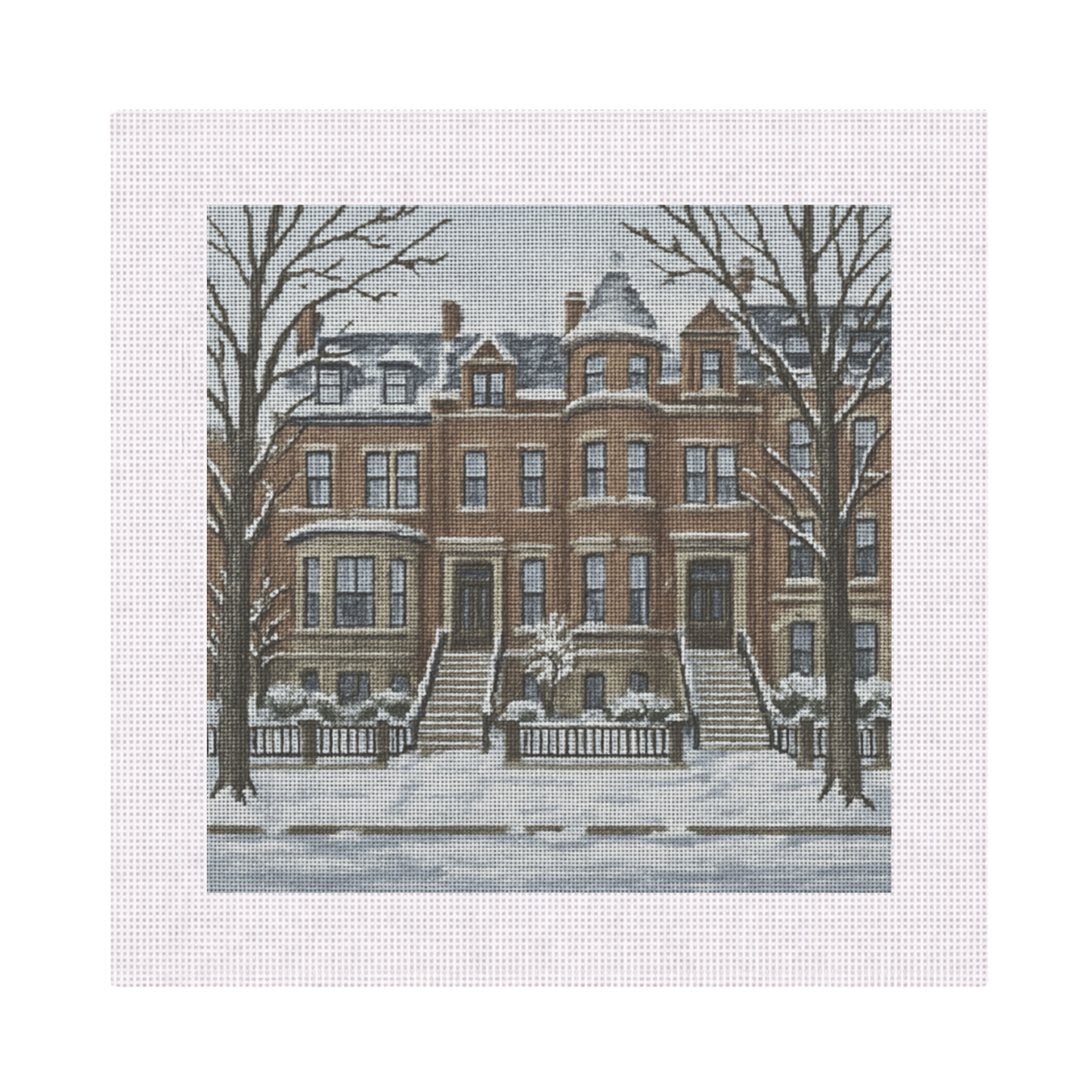 Back Bay Brownstones in Winter Scene — 12" x 12" Canvas