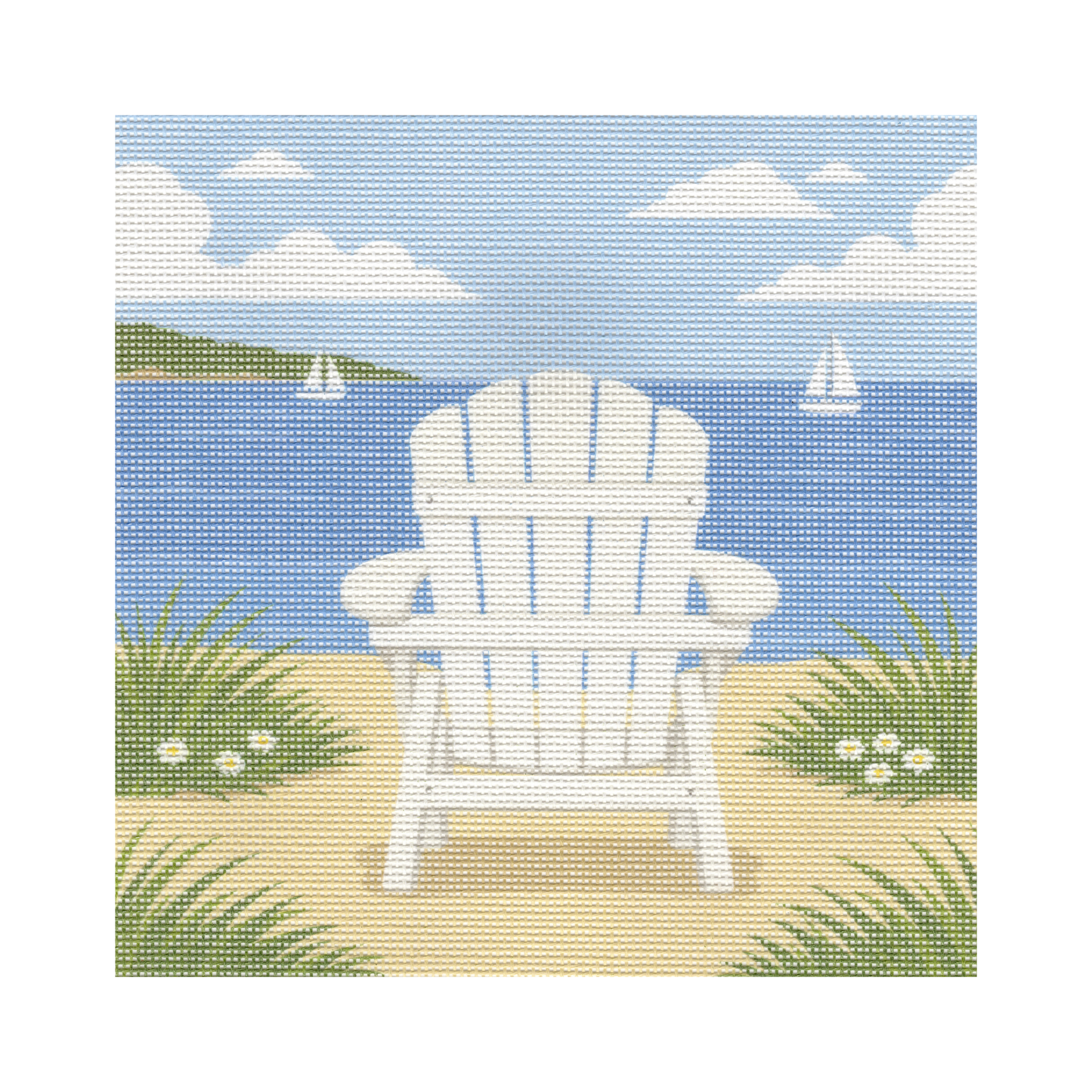 Adirondack Chair by the Water — 12" x 12" Canvas