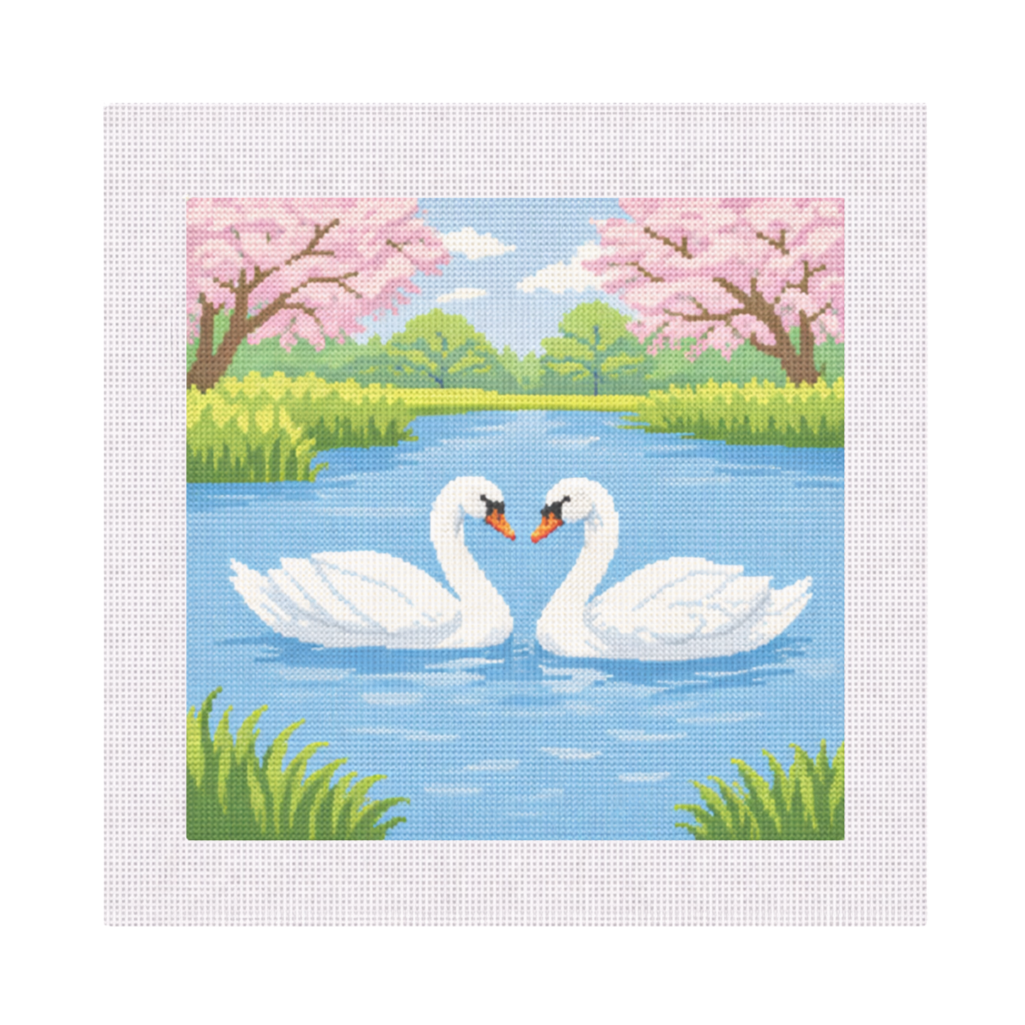 Swans in Pond — 12" x 12" Canvas