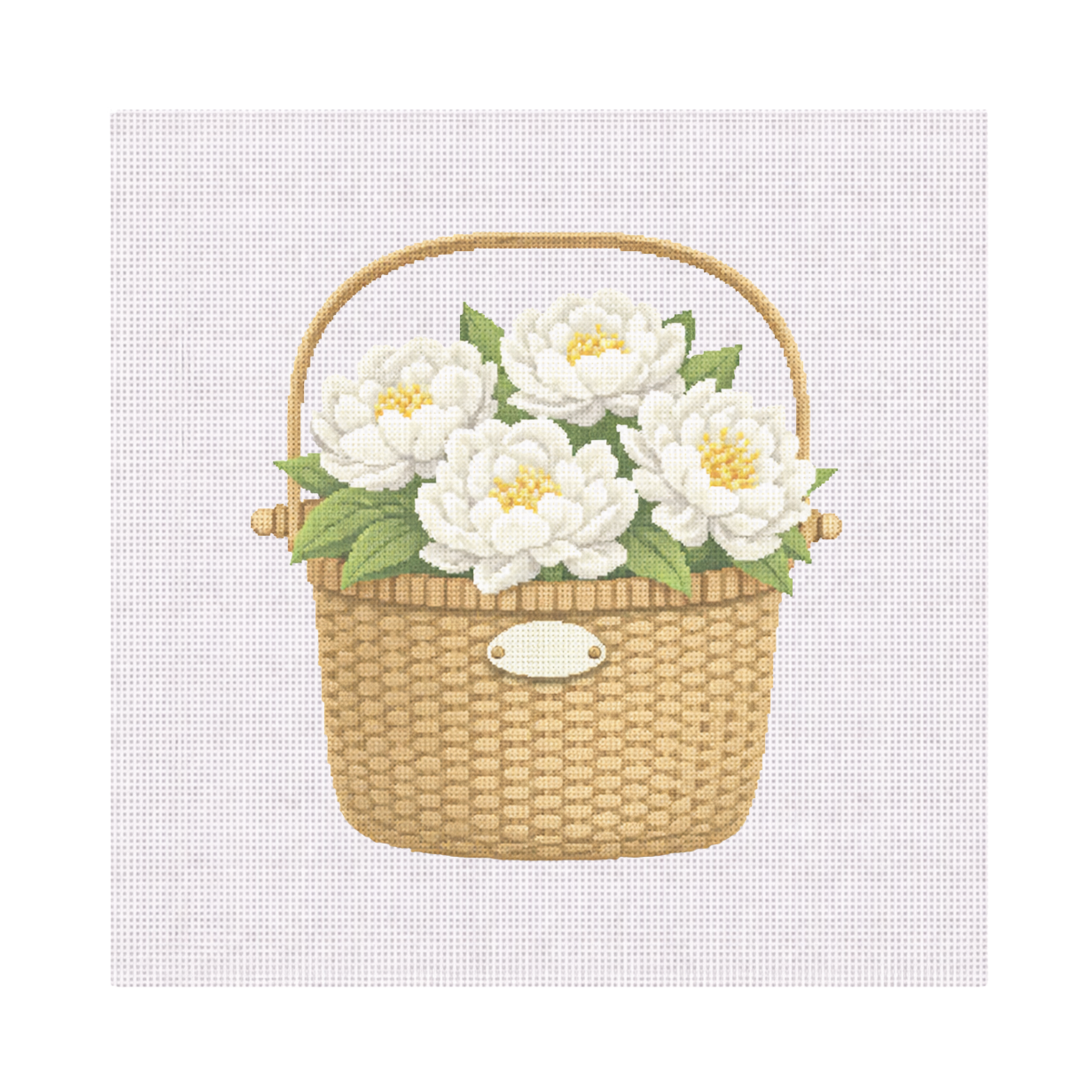Basket with White Peonies — 12" x 12" Canvas