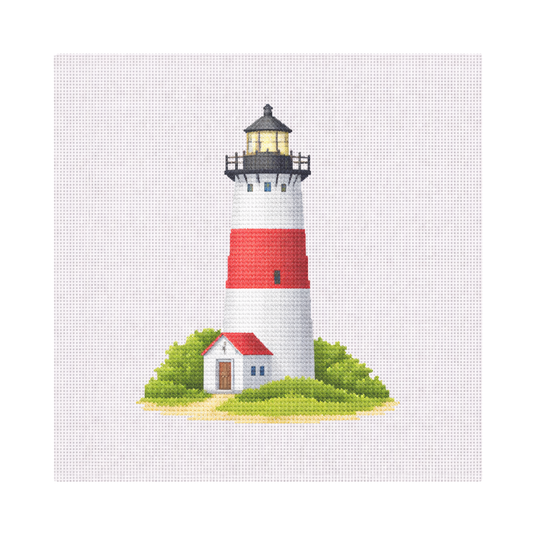 White and Red Lighthouse — 12" x 12" Canvas