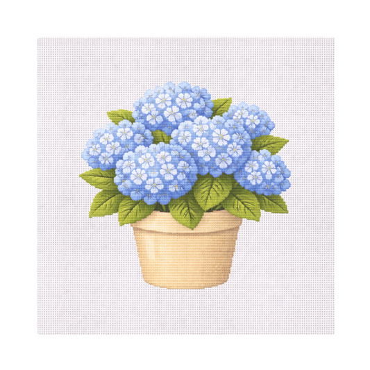 Blue Hydrangeas in Pot — 12" x 12" Canvas