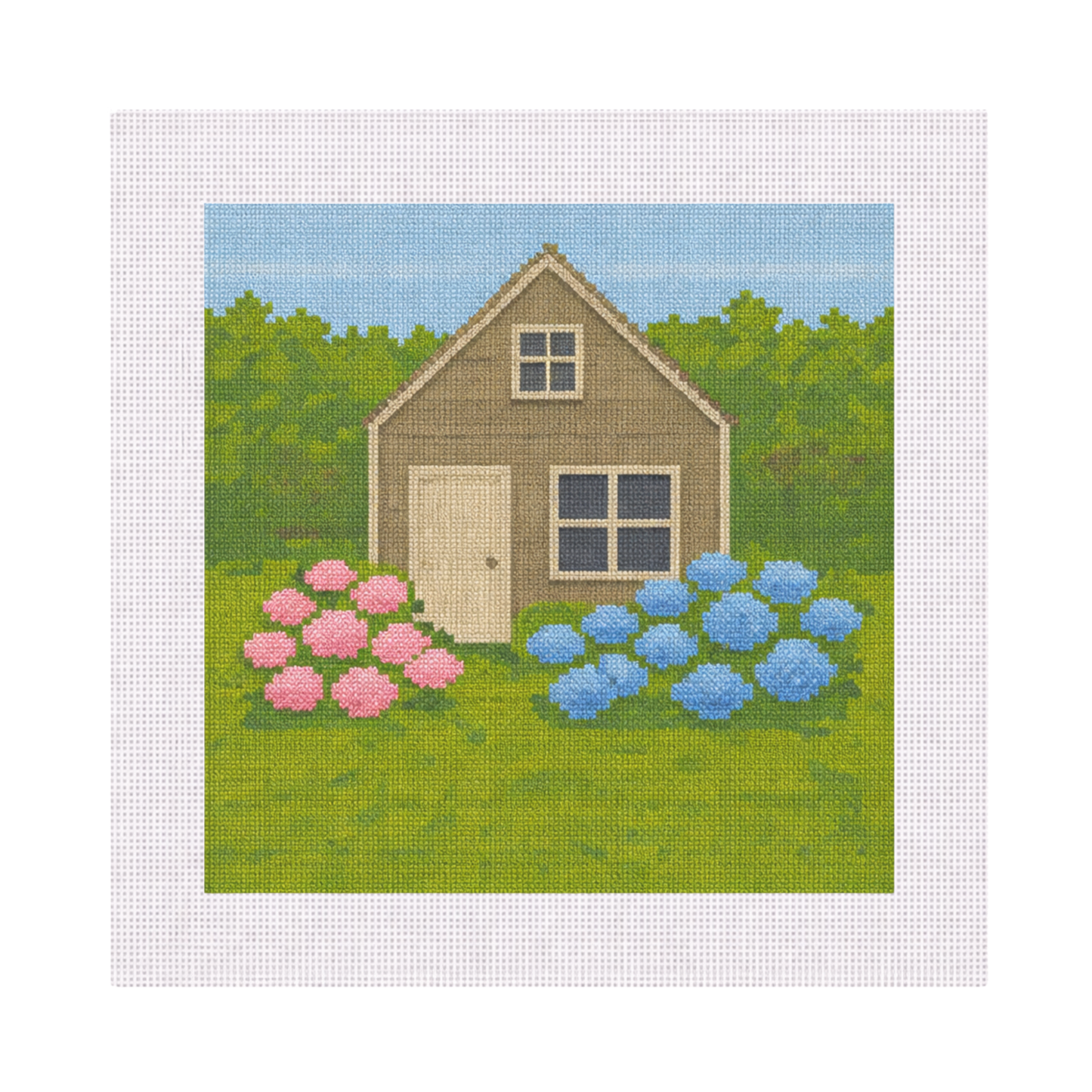 Nantucket Cottage with Hydrangeas — 12" x 12" Canvas