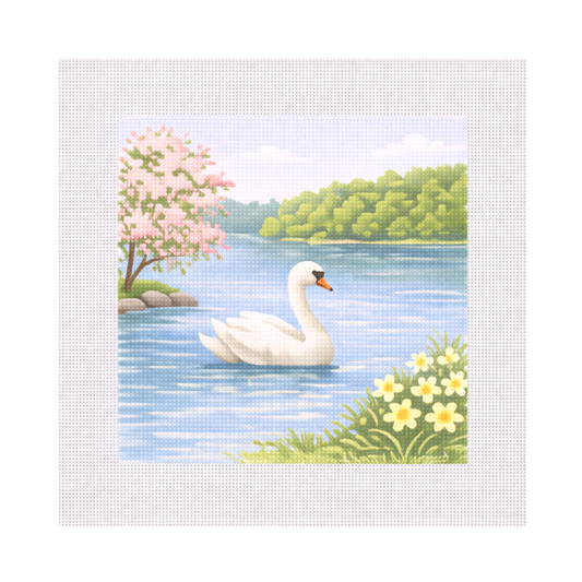Swan on Lake in Spring — 12" x 12" Canvas