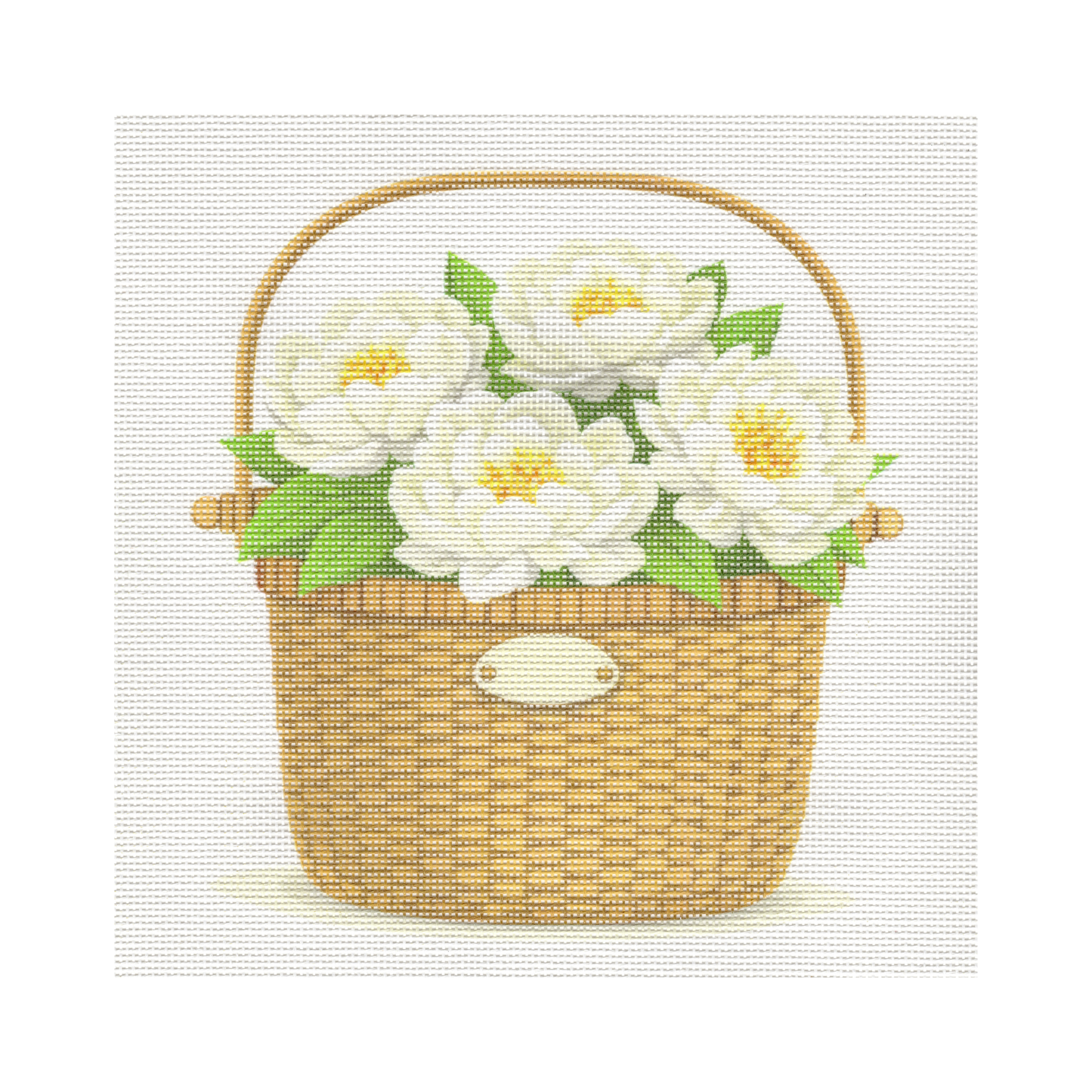 White Peonies in Basket — 12" x 12" Canvas