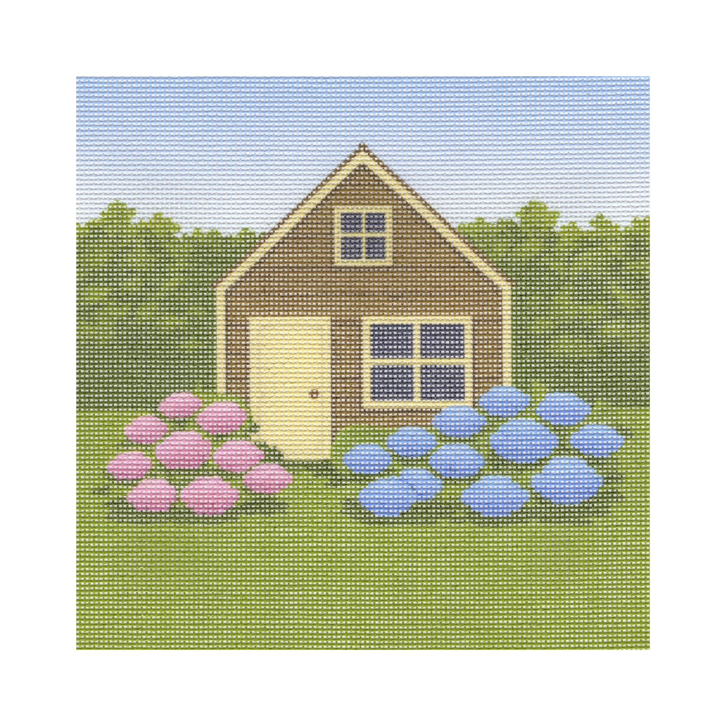 Summer Cottage with Hydrangeas — 12" x 12" Canvas