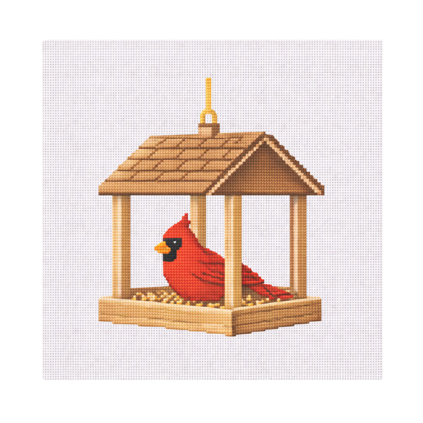 Cardinal in Feeder — 12" x 12" Canvas