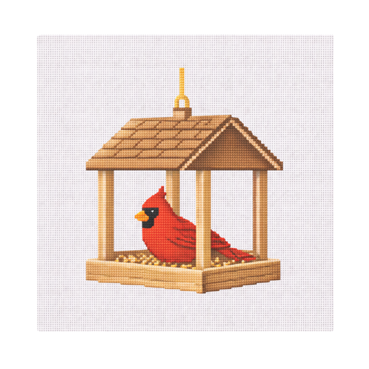 Cardinal in Feeder — 12" x 12" Canvas