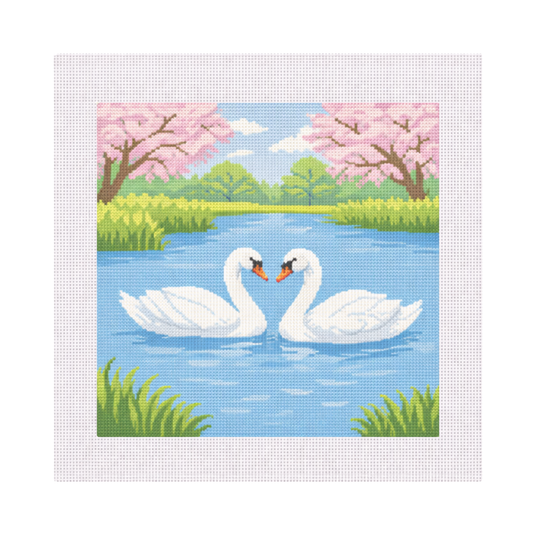 Swans in Pond — 12" x 12" Canvas