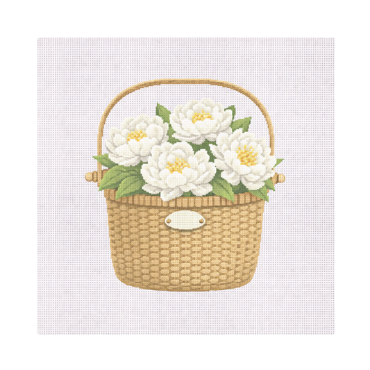 Basket with White Peonies — 12" x 12" Canvas
