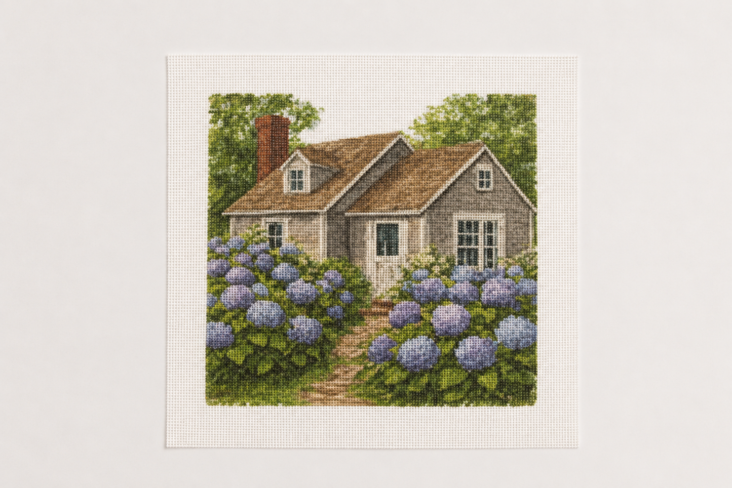 Summer House with Flowering Hydrangeas — 12" x 12" Canvas